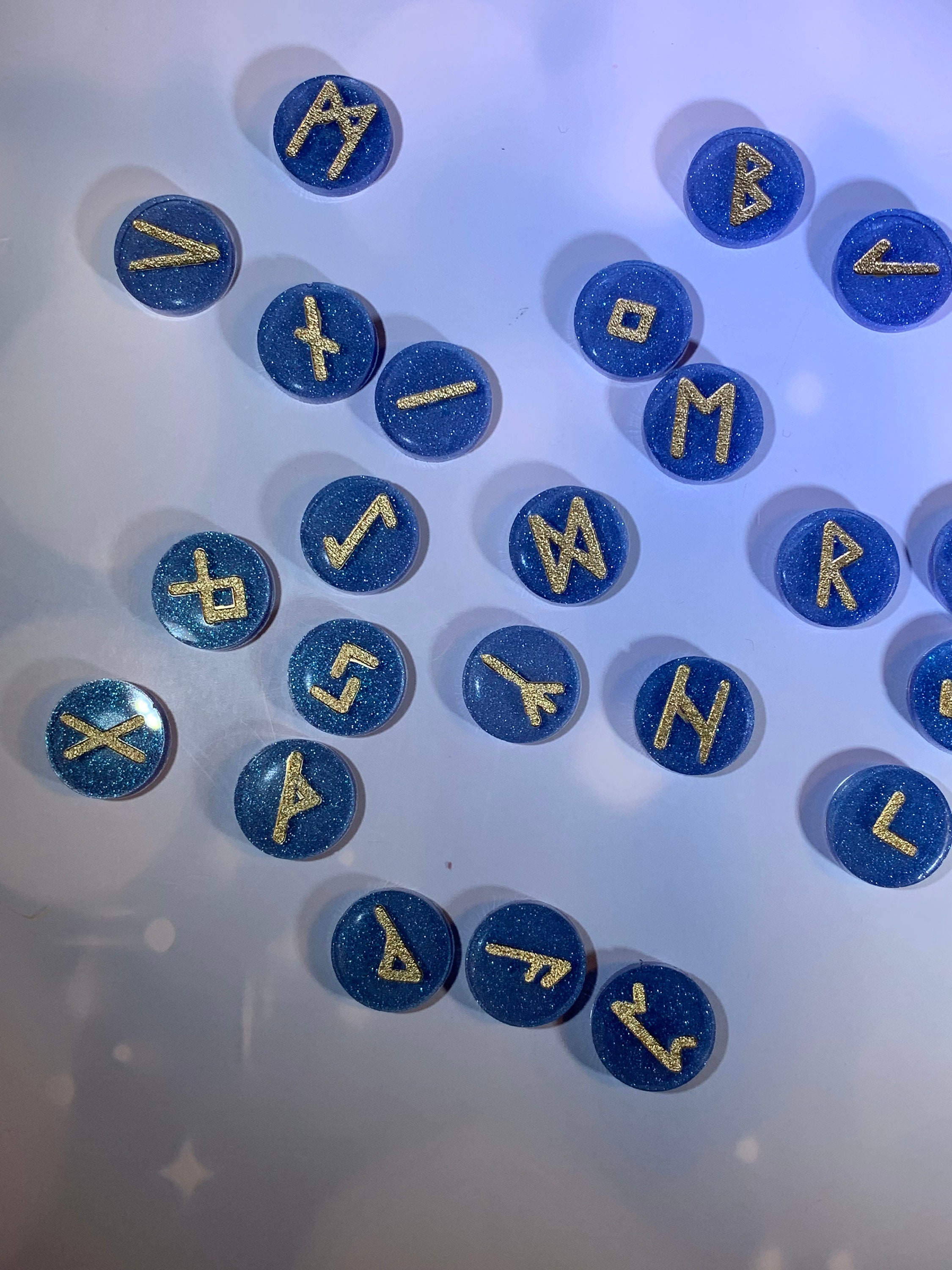 Blue Round Gold Resin Rune Casting Stones Resin Rune Stones Viking Rune
