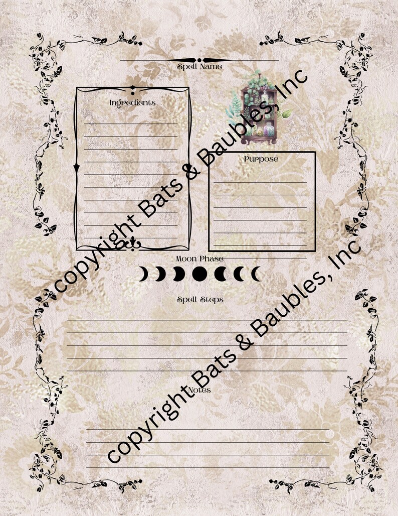 Witchy Spell Pages | Grimoire Book of Shadows Set of 9 (digital ...