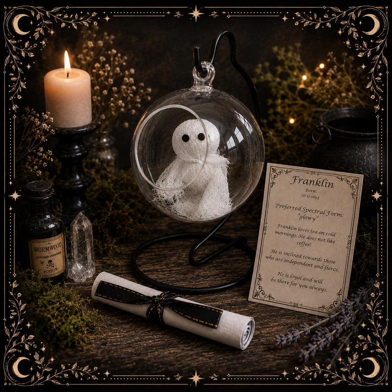 Adopt-a-ghost | Handmade Pet Ghost in Hanging Orb Terrarium - Etsy