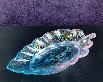 Sparkly Resin Leaf Altar Dish | Witchy Jewelry Bowl