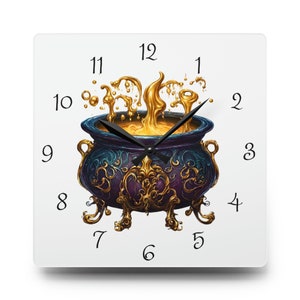 Cauldron Witch Acrylic Wall Clock | Witchy Clock | Kitchen Clock for Witches | Witch Gift Idea | Kitchen Witch Clock | Magickal Wall Clock