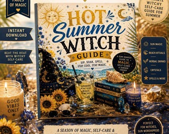 Hot Summer Witch Guide PDF | 43 Page Digital Grimoire | Beach Witch Magick, Self Care, Spells, Potions & Summer Rituals