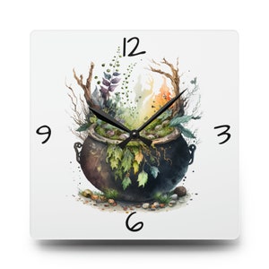 Kitchen Witch Acrylic Wall Clock | Witchy Clock | Cauldron Clock for Witches | Witch Gift Idea