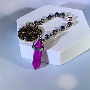 Scrying Crystal | Gem Divination Crystal | Pink Wiccan Scrying Chain | Divination Gift | Scrying Pendulum | Crystal Pendulum | Dowsing