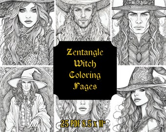 Libro para colorear Zentangle Bruja Hombre Mujer / Páginas para colorear bruja