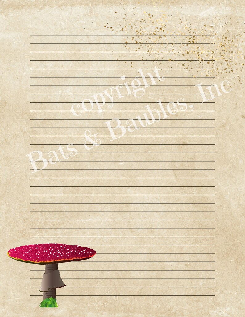 May include: A red and white mushroom with white spots on the cap. The mushroom is on a beige background with black lines.