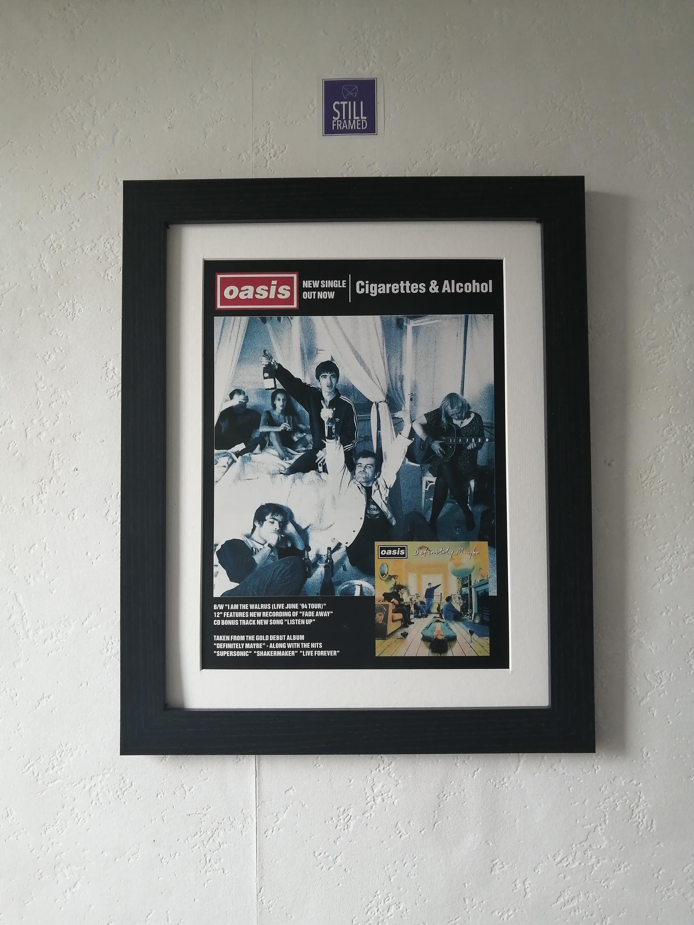 oasis Definitely Maybe 20周年記念 B2ポスター 額付き デビュー・アルバム『DEFINITELY MAYBE』20周年記念盤の発売が