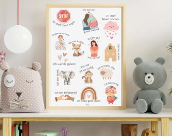 Pôster de Afirmações para Crianças (PDF) – Arte de Parede Motivacional para Autoconfiança e Coragem | Imprimível para Quarto Infantil | Creche | Babá