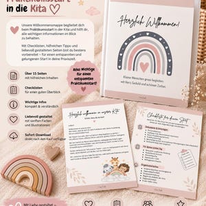 Puede incluir: Una carpeta blanca con borde rosa y una ilustración de arcoíris en la portada, acompañada de dos hojas informativas impresas con listas, texto e ilustraciones de animales, además de un pequeño arcoíris de madera decorativo.