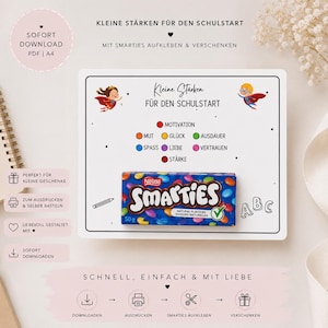 Kleine Stärken für den Schulstart | Smarties Einschulung Geschenk | Schulanfang Vorlage zum Ausdrucken | Schultüte Füllung | Einschulung PDF
