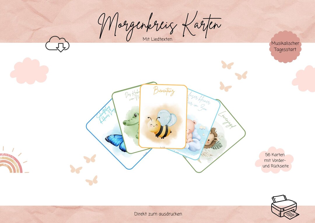 Morgenkreis Karten fr Kinder mit Text  zum Ausdrucken | PDF Download -  Etsy.de