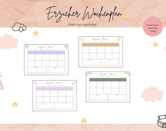 Printable weekly planner for educators and daycare centers | Educator Planner – Daily schedule, weekly overview | Kindergarten planning A4 | PDF Download