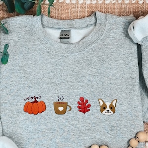 Bestickter Rundhalsausschnitt, Herbst Sweatshirt, Herbst Shirts, Herbst Rundhalsausschnitt, Halloween Rundhalsausschnitt, Corgis Sweatshirt, Herbst Pullover, Herbst Sweatshirt