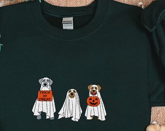 Broderad tröja, Halloween-hundtröja, Halloweentröja, Spökhundtröja, Broderad rund hals, Halloween-tröja, Spöktröja