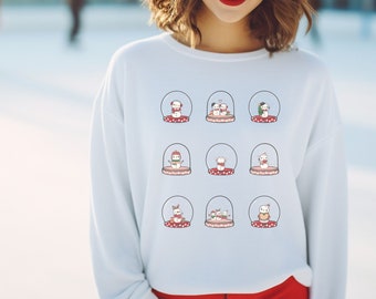 Cute snoman snowglobe Christmas sweater,Christmas 3x3 sweatshirt,christmas apparell,holiday snow sweater,adorable winter sweatshirt