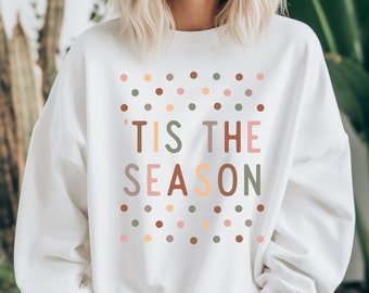 Retro christmas sweatshirt,Holiday season sweater,Tis the season shirt,christmas Party attire,xmas gift for her,Boho christmas sweater
