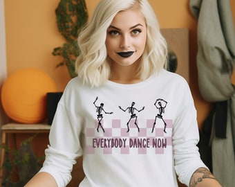 Skeleton Halloween sweatshirt,spooky season dancing skeletons,Halloween party sweater,gift for her,Fall sweatshirt,dancing skeletons