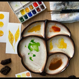 Ceramic Painting Palette, Watercolour Autumn Inspired, Leaf Shape, Dish Plate Collectible Art