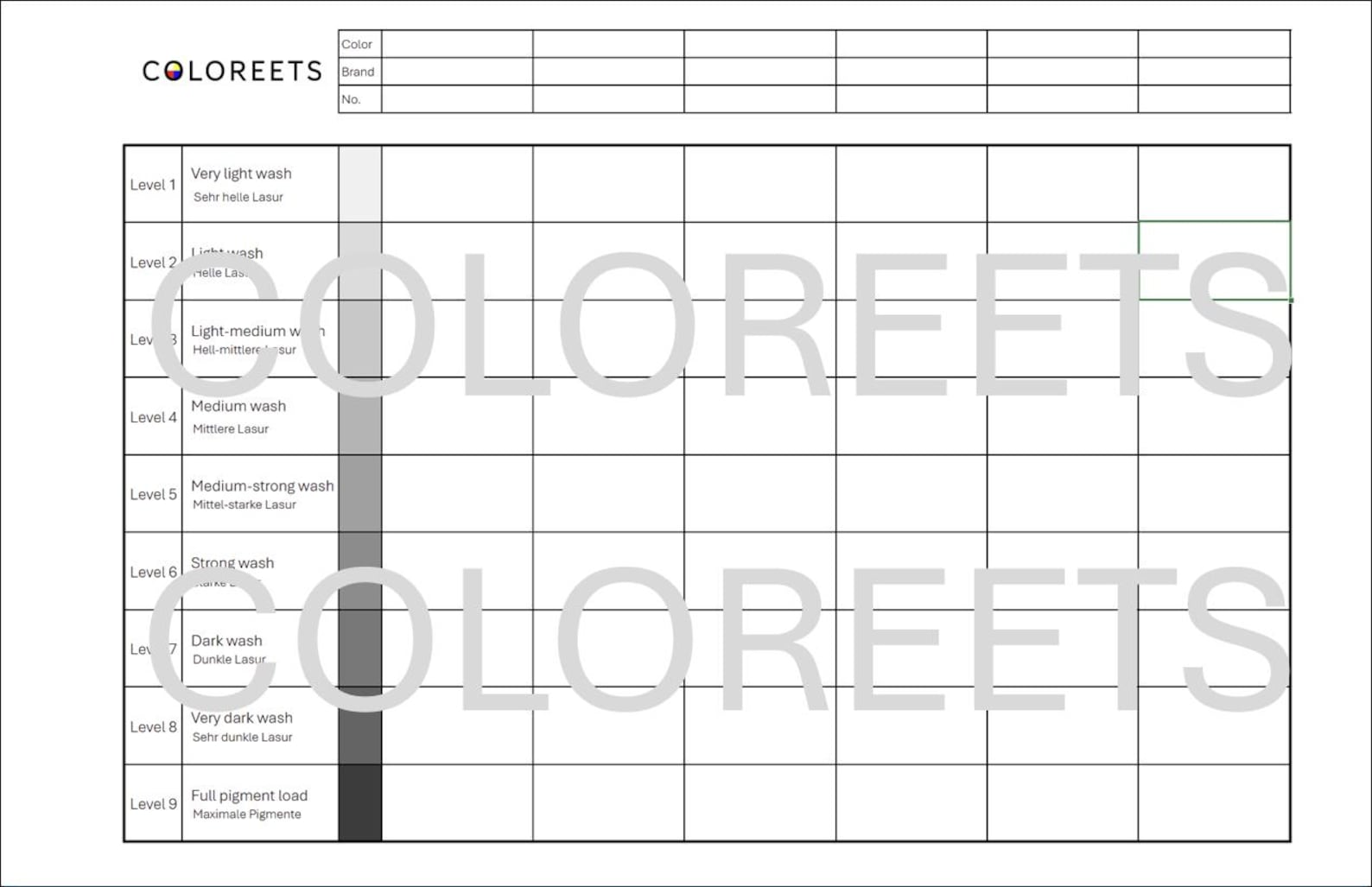 Color Value Scale Chart - Color Value Scale (english & German ...