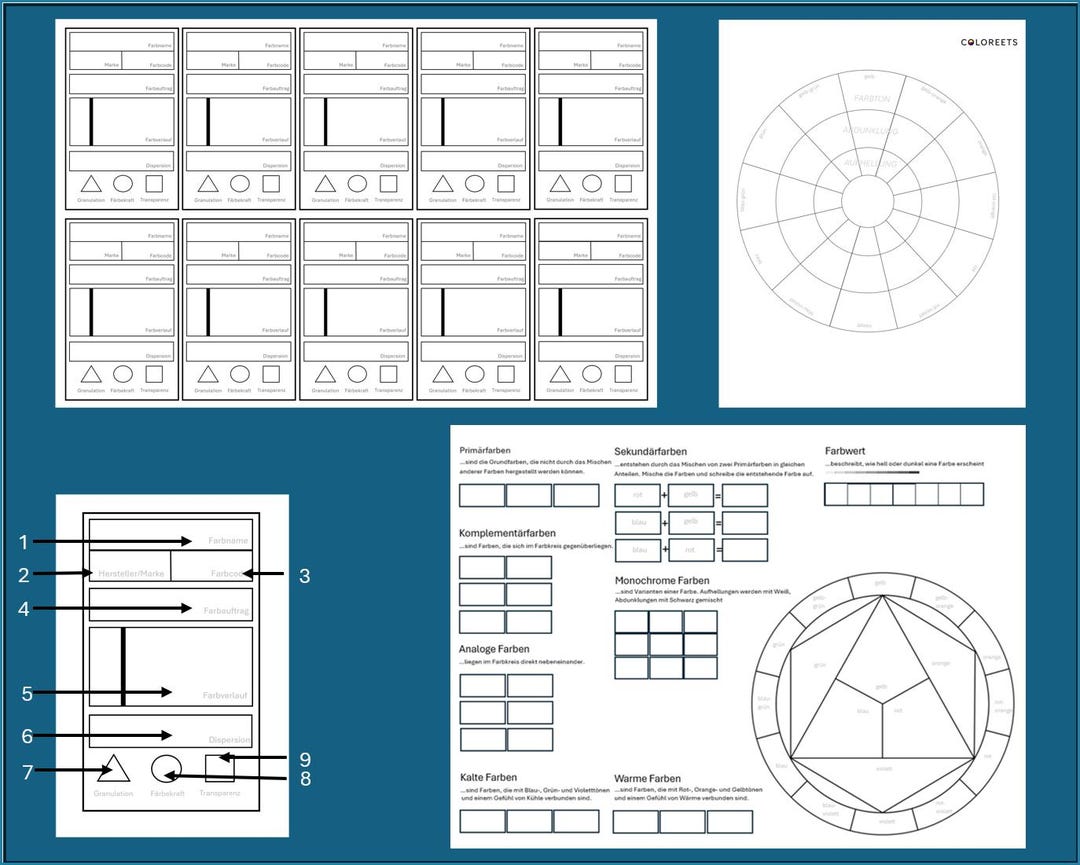 Large Set: Worksheets on Color Theory With Didactic Instructions for ...