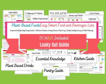 Eat More Whole Plant-Based Food Rainbow Guide, Printable/Digital Food Lists, IF/Leaky Gut Guide Bonus, and Vegan Low-Sugar Dessert Challenge