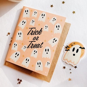 Cartão de felicitações de doces ou travessuras, cartão de felicitações de Halloween, interior em branco
