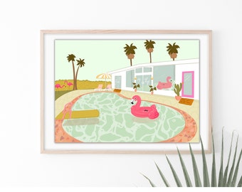 Palm Springs Pool House Print, Palm Springs Art Print, Art Print, Mid Century Art Print