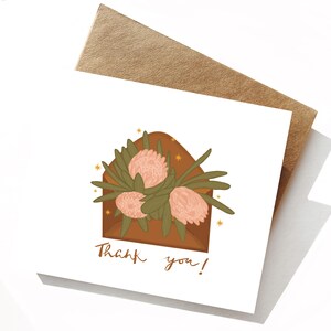 Tarjeta de agradecimiento, tarjeta de felicitación de agradecimiento Protea, interior en blanco