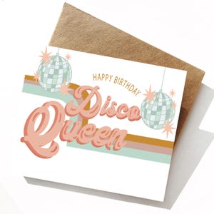 Cartão de aniversário, cartão de aniversário da rainha da discoteca, em branco por dentro