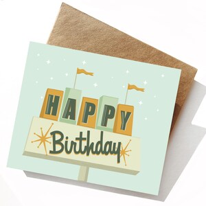 Cartão de aniversário, cartão de felicitações, cartão de felicitações ilustrado, interior em branco