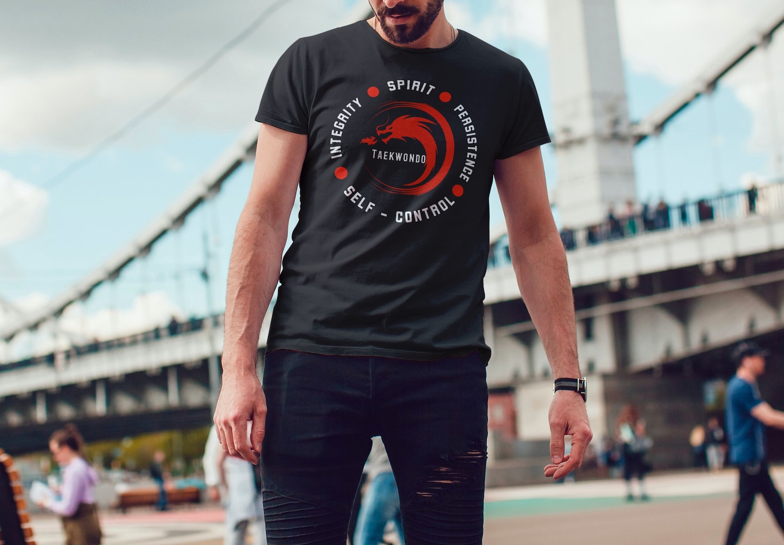 T-shirt Space Coast Martial Arts ATA Taekwondo - Taille L - Rouges Et Blanc
