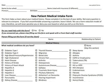 Patient Intake Forms - Etsy