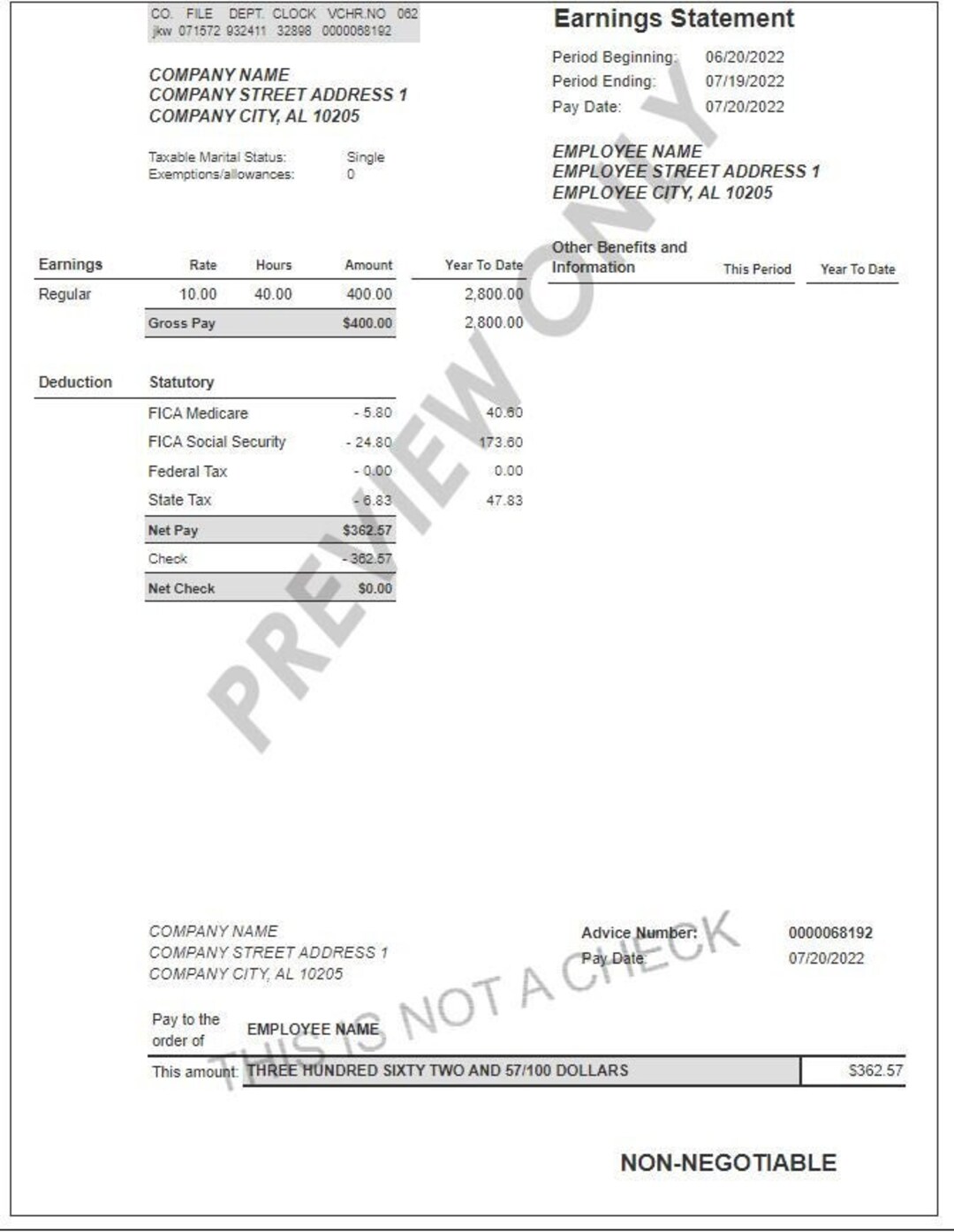Paystub Pay Stubs PDF Earnings Statement Check Stub Etsy