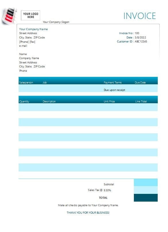 invoice template excel editable printable etsy
