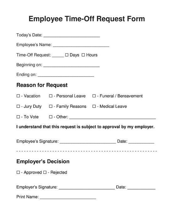 Employee Time Off Request Form Template Word Editable Etsy Hong Kong
