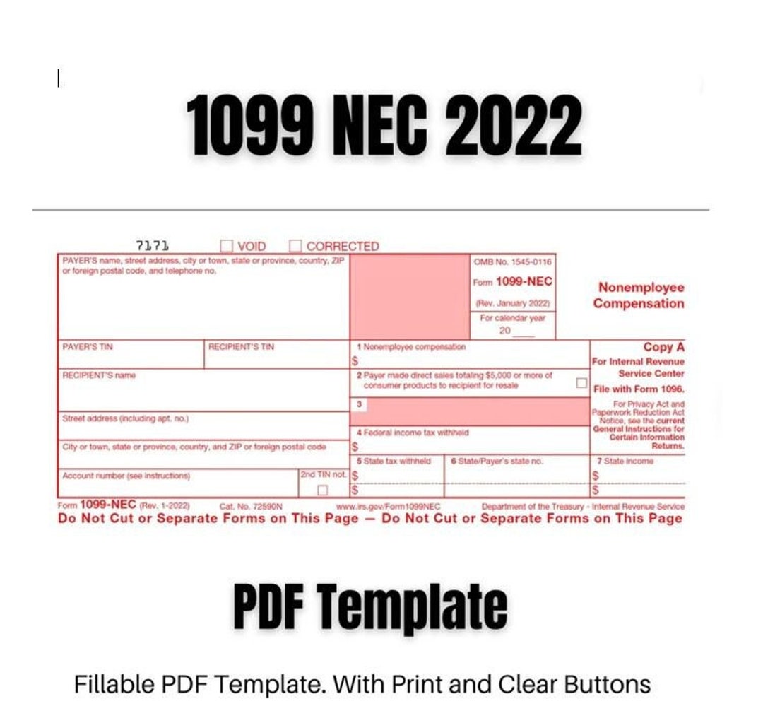 1099 NEC & 1096 Editable PDF Fillable Template 2022 Etsy