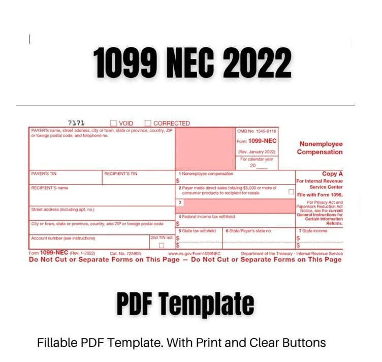 1099 NEC & 1096 Editable PDF Fillable Template 2022 Etsy