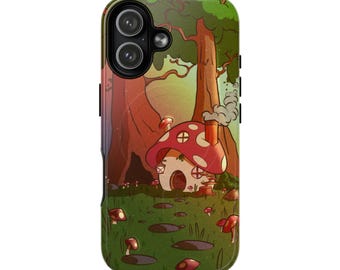 Funda para teléfono con diseño de cabaña de setas