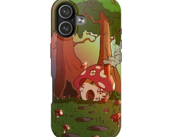 Funda resistente para teléfono Mushroom Cottage – Protección con arte de hadas del bosque