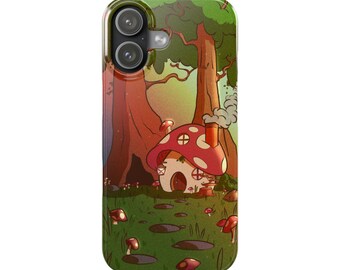 Funda para teléfono Mushroom Cottage – Protección con escena de bosque de hadas Woodland Fairycore