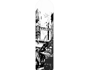 Marcapáginas metálico de castillo gótico — Ilustración fantástica en blanco y negro