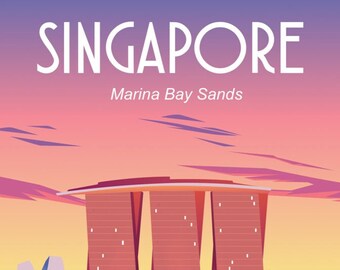 Singapore, Marina Bay Sands Travel Poster by Arctic Frame as a Digital image Download