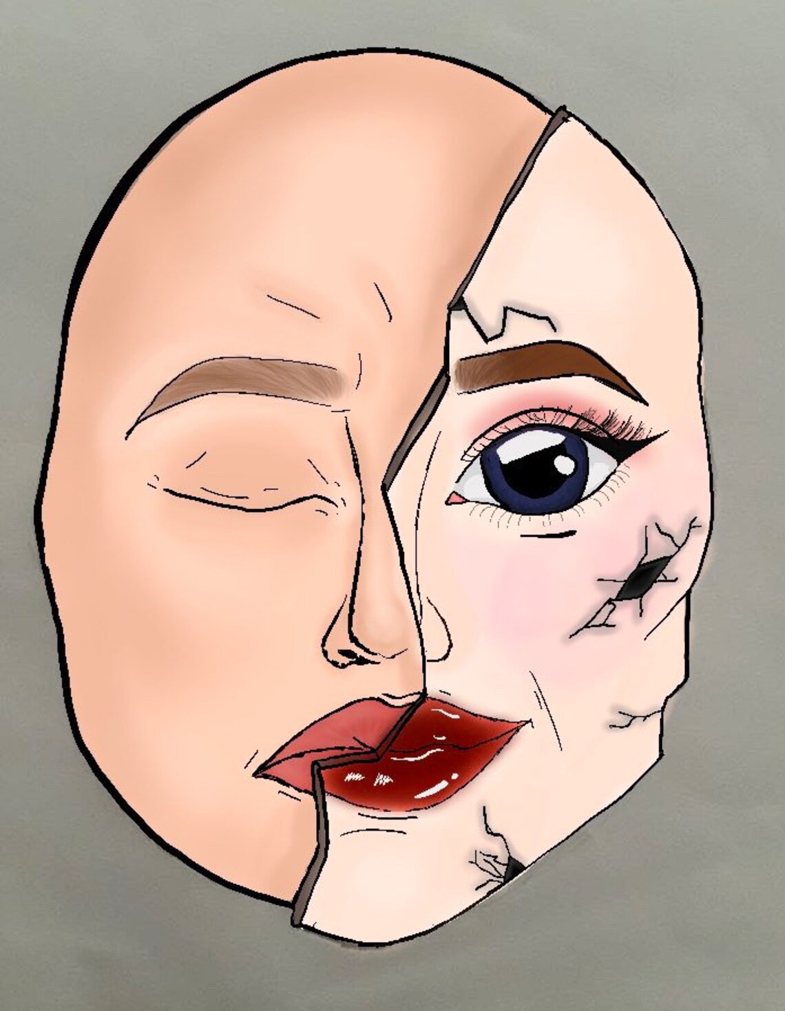 Porcelain Mask Cracked Face Art Print Digital Art Print Etsy