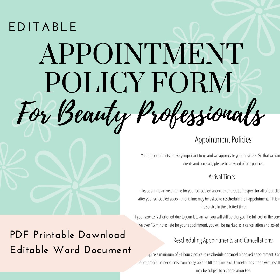 Appointment Policy Form - Salon and Spa - Etsy