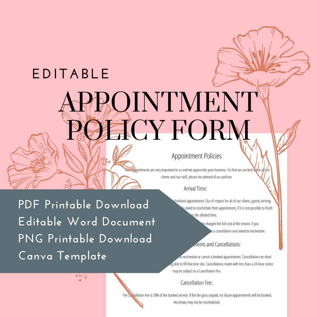 Appointment Policy Form - Salon and Spa, Esthetician Forms, Esthetician ...