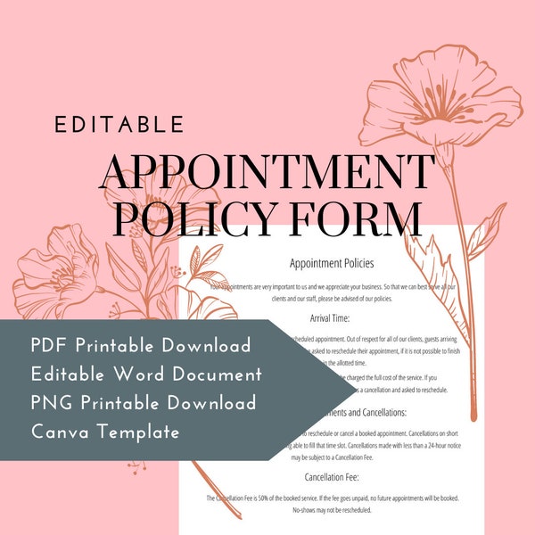 Appointment Policy Form - Salon and Spa, Esthetician Forms, Esthetician Template, Consent Forms, Salon Policies