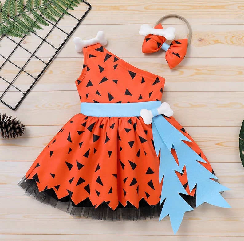 etsy.com | Baby Pebbles Flintstone Costume Historical Stone Age Cave Man Outfits for Baby Girls Boys Caveman Cavegirl Party Photo Shoot