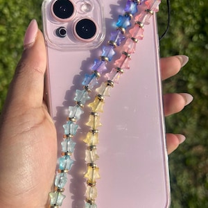 Glossy Rainbow Star Beaded Phone Charm Strap