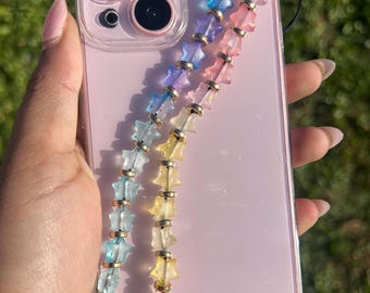 Glossy Rainbow Star Beaded Phone Charm Strap
