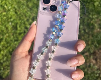 Glossy Blue and Gold Stars Beaded Phone Charm Strap